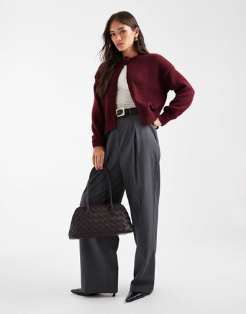 Pieces rosette detail knitted cardigan burgundy