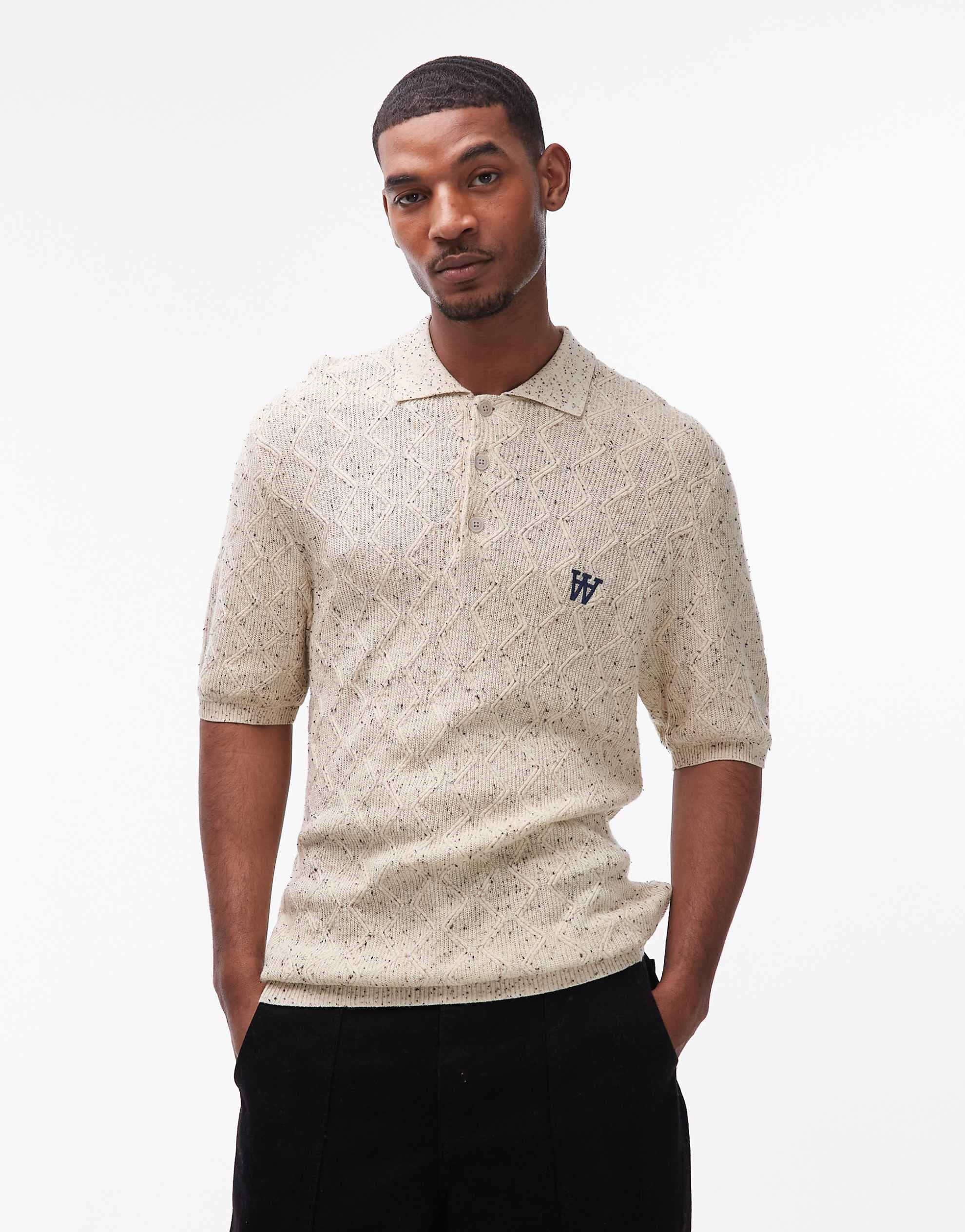 Double A By Wood Wood lamin knit polo shirt ecru