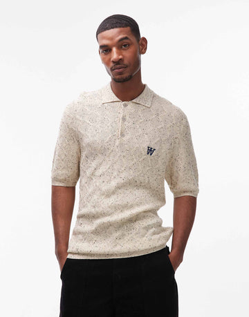 Double A By Wood Wood lamin knit polo shirt ecru