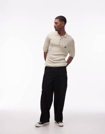Double A By Wood Wood lamin knit polo shirt ecru