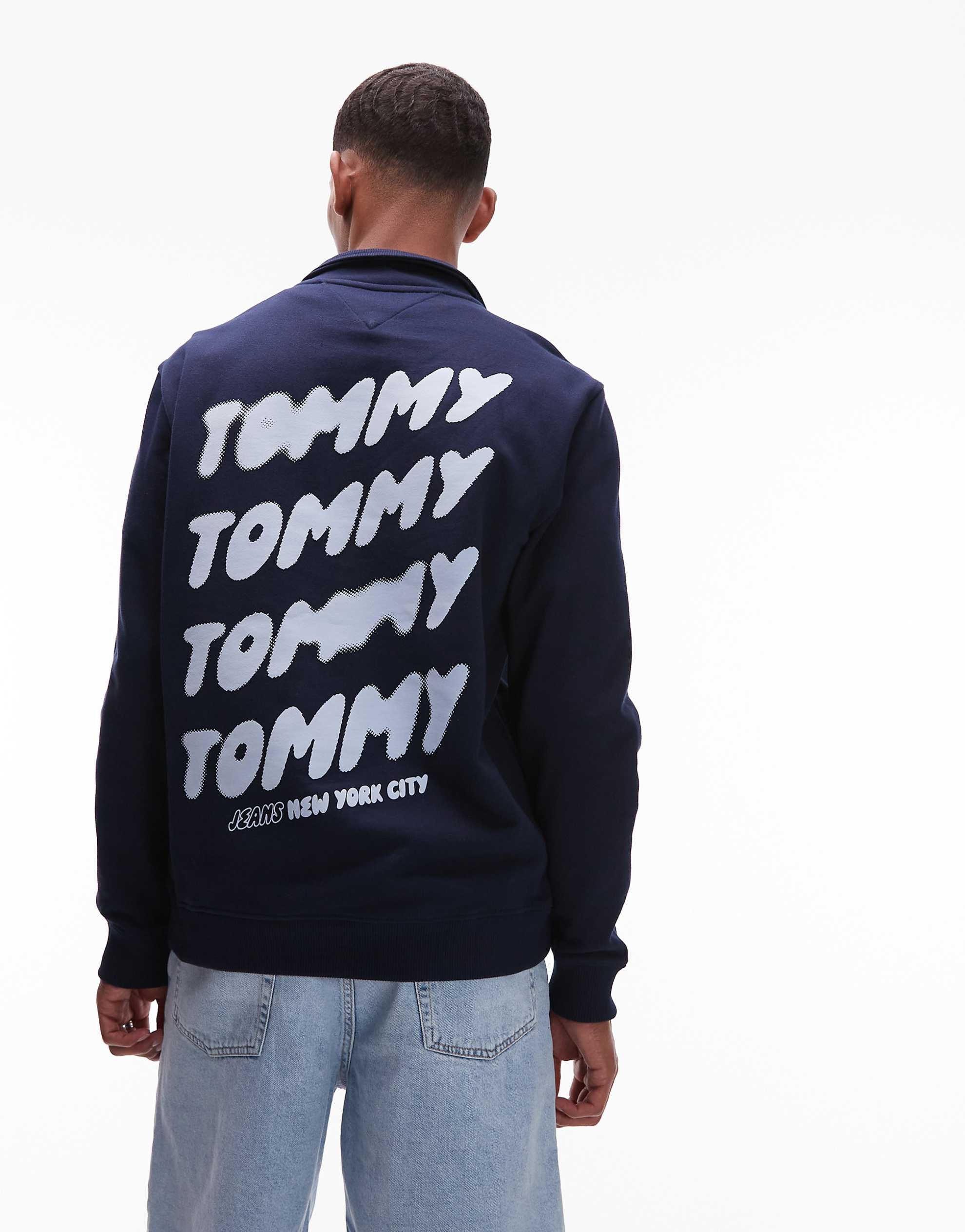 Tommy Jeans bubble logo back print half zip sweatshirt navy
