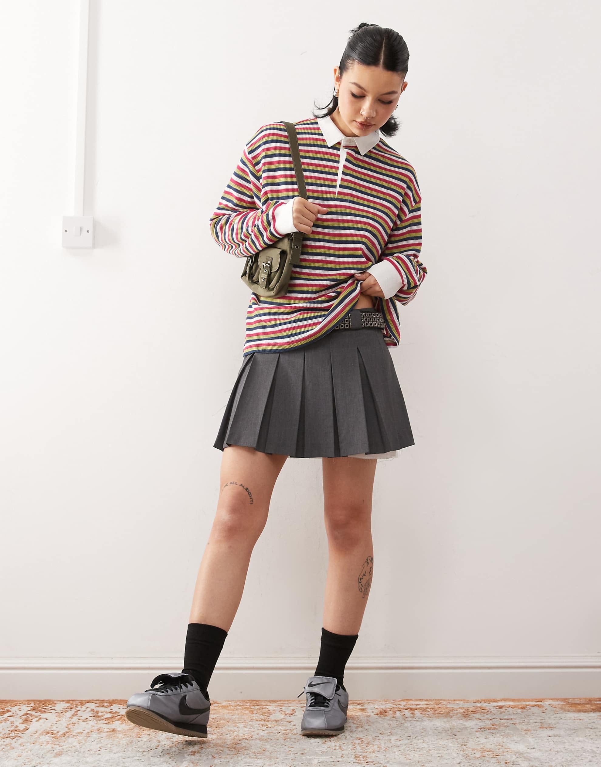 COLLUSION oversized rugby polo top multi stripe