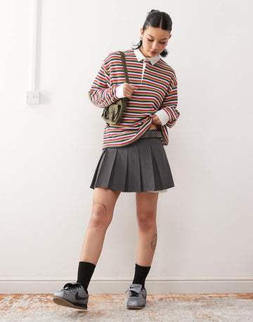 COLLUSION oversized rugby polo top multi stripe
