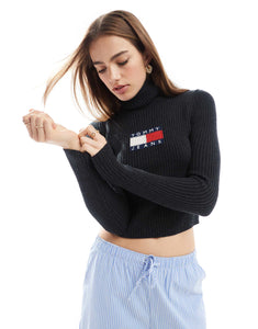 Tommy Jeans turtleneck long sleeve knit top black