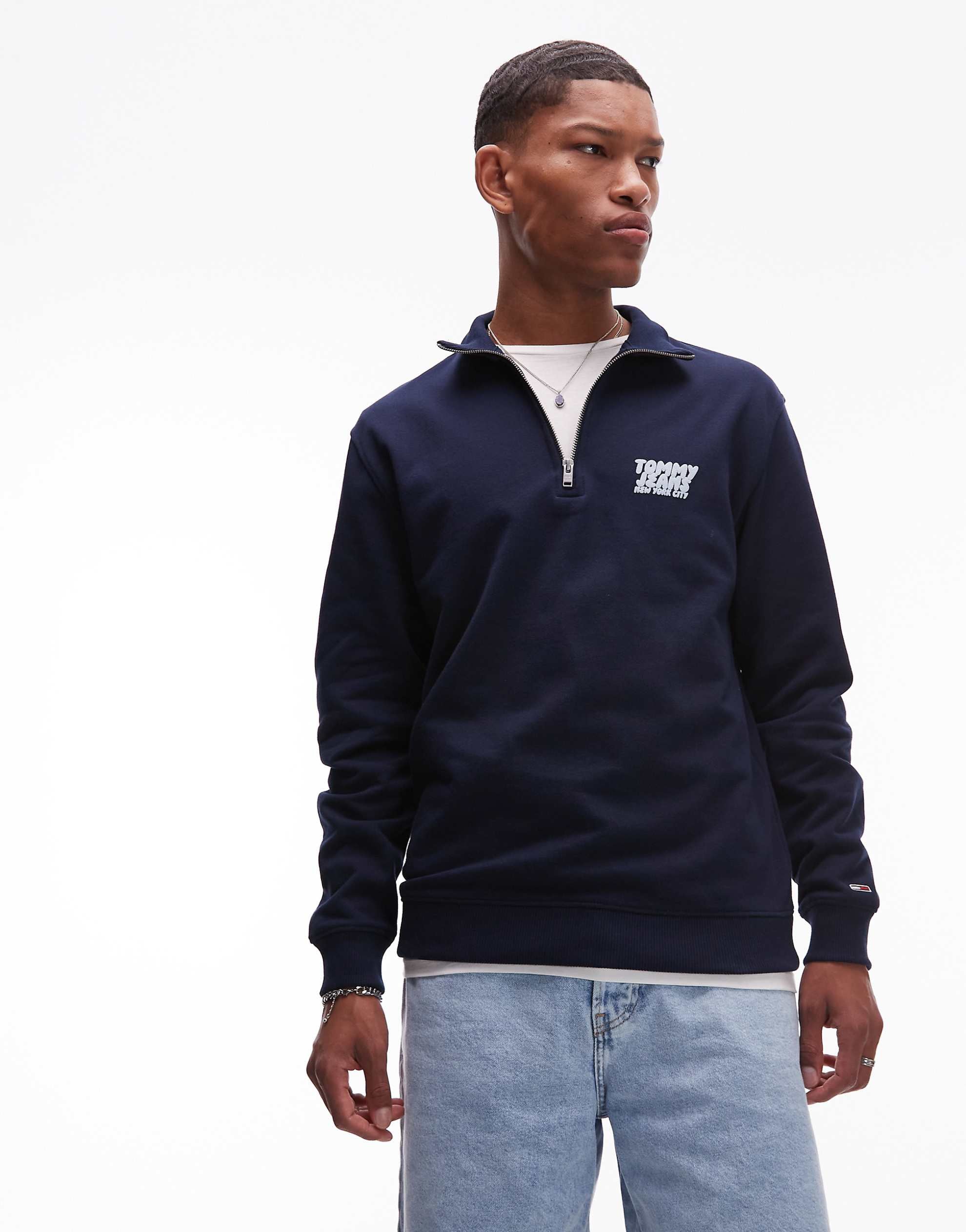 Tommy Jeans bubble logo back print half zip sweatshirt navy