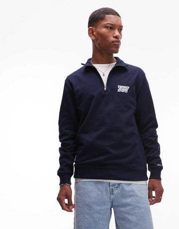 Tommy Jeans bubble logo back print half zip sweatshirt navy