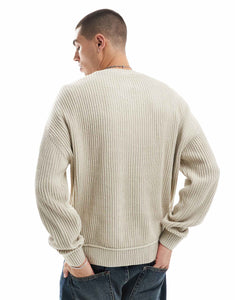 Hollister boxy fit washed chunky rib knit jumper tan