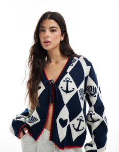 Miss Selfridge nautical jacquard cardigan navy