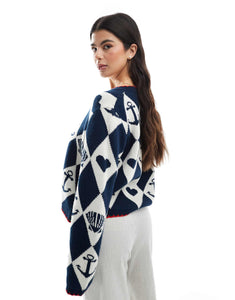 Miss Selfridge nautical jacquard cardigan navy