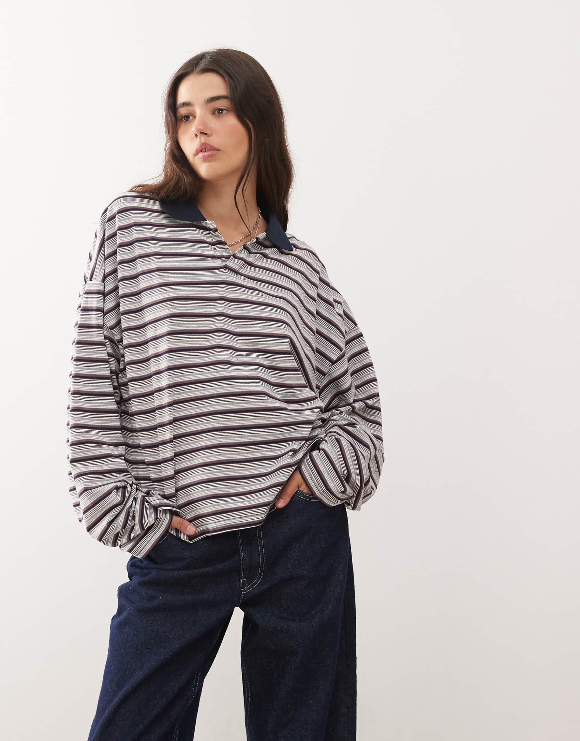 Lioness Rebels wide sleeve oversized jersey top multi stripe