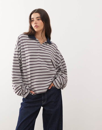 Lioness Rebels wide sleeve oversized jersey top multi stripe