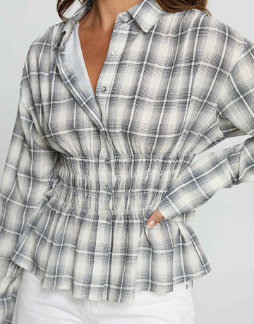 Princess Polly As You Are shirred waist button up shirt black check