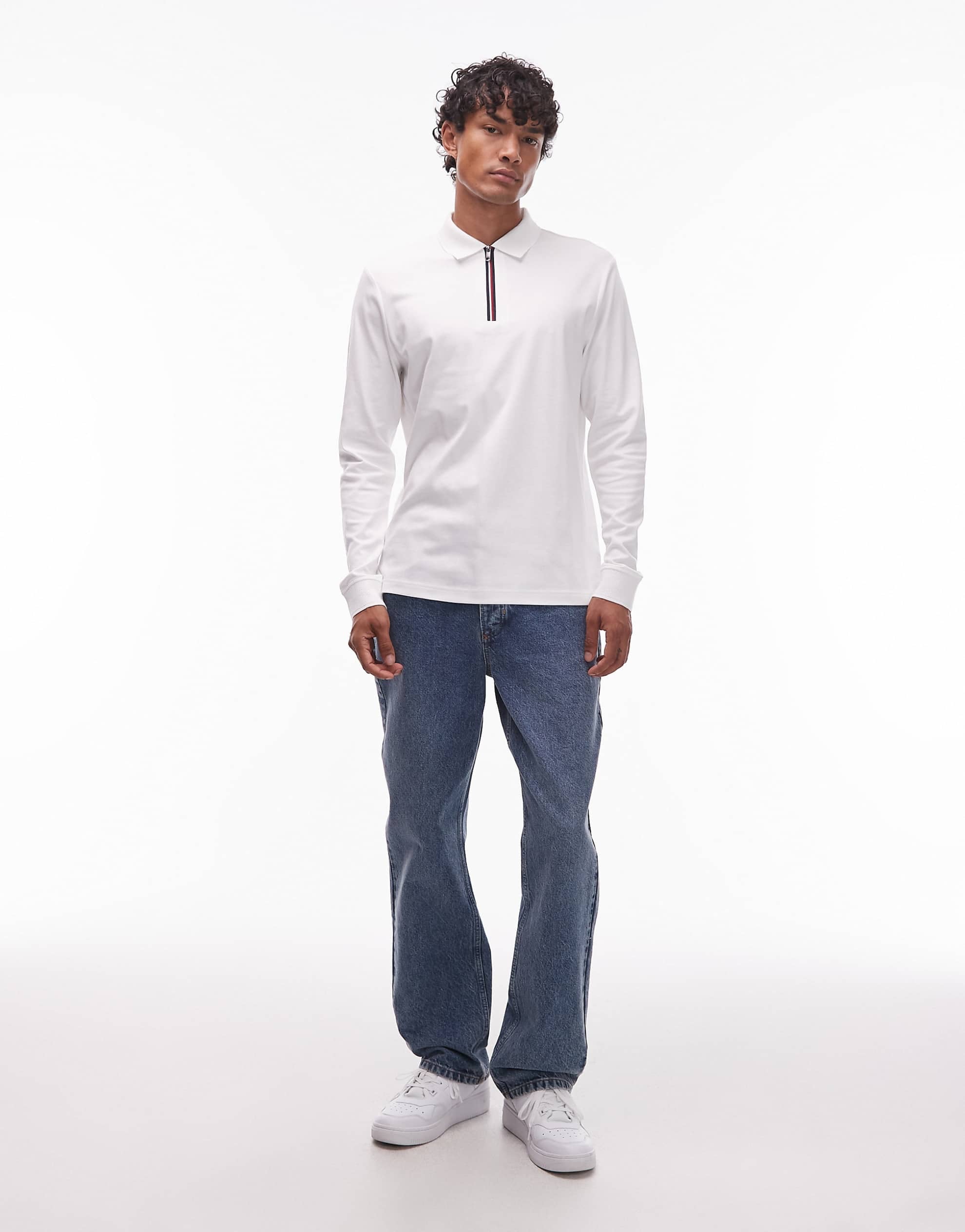 Tommy Hilfiger zip long sleeve polo shirt white