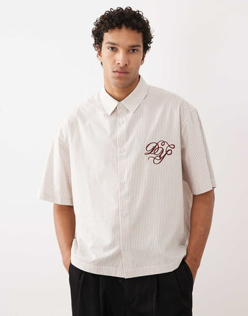 DESIGN boxy oversized stripe shirt chest embroidery off white