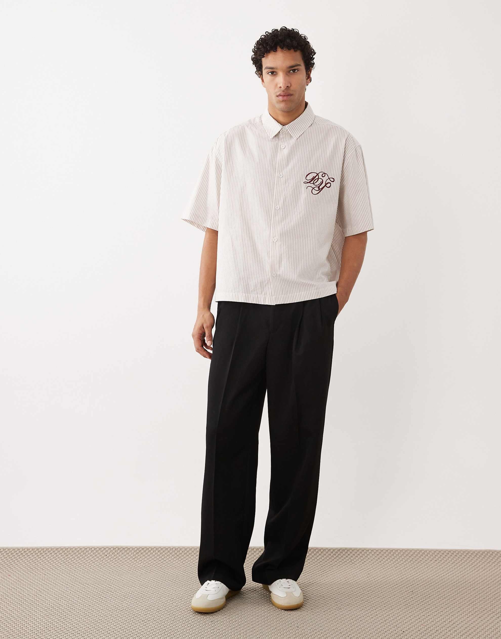 DESIGN boxy oversized stripe shirt chest embroidery off white