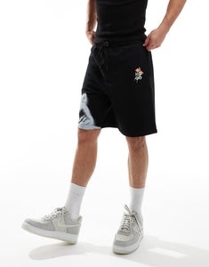 HUGO Red diflowos jersey shorts black floral stencil print