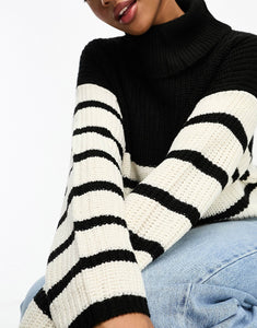 JDY roll neck jumper black white stripe