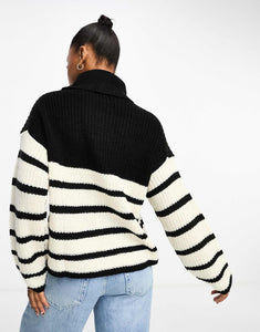 JDY roll neck jumper black white stripe