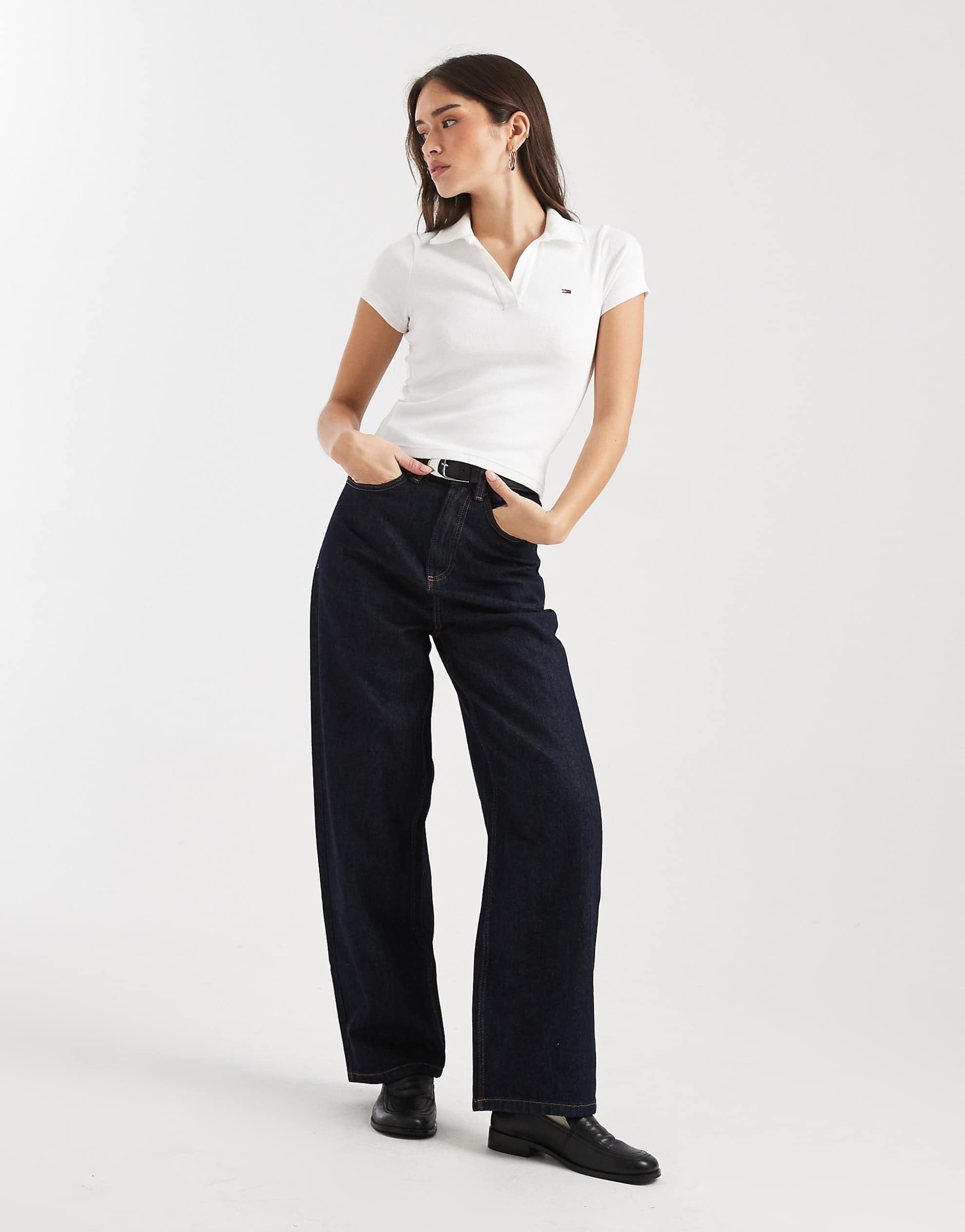 Tommy Jeans rib slim fit polo shirt off white