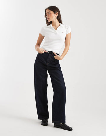 Tommy Jeans rib slim fit polo shirt off white