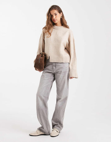 DESIGN crew neck jumper seam front detail stepped hem rye