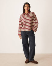 Load image into Gallery viewer, AWARE long sleeve polo top yellow burgundy stripe