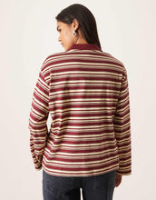 Load image into Gallery viewer, AWARE long sleeve polo top yellow burgundy stripe