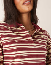 Load image into Gallery viewer, AWARE long sleeve polo top yellow burgundy stripe