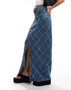 HUGO Red denim maxi skirt mid wash