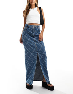 HUGO Red denim maxi skirt mid wash