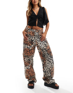 HUGO Red wide leg trousers leopard