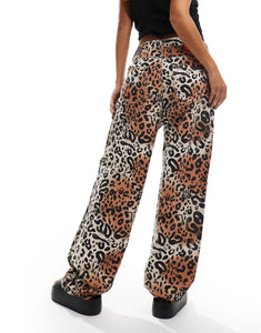 HUGO Red wide leg trousers leopard