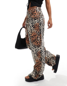 HUGO Red wide leg trousers leopard