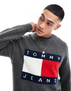 Tommy Jeans large flag logo jumper grey melange