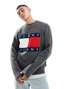 Tommy Jeans large flag logo jumper grey melange