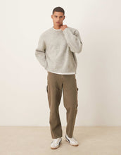 Load image into Gallery viewer, DESIGN super oversized boxy fit knitted fisherman rib jumper grey marl