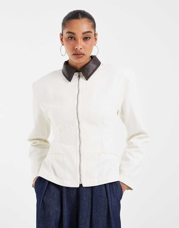 DESIGN zip through cinch jacket ecru canvas