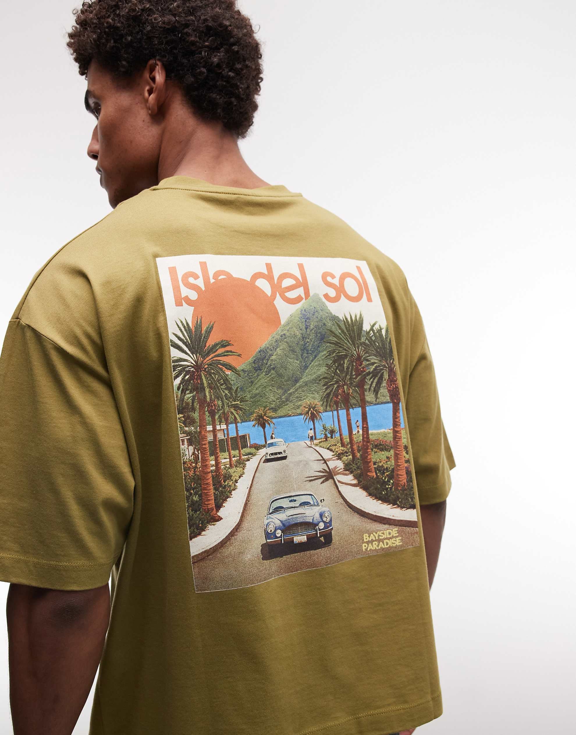 DESIGN oversized t-shirt island graphic olive