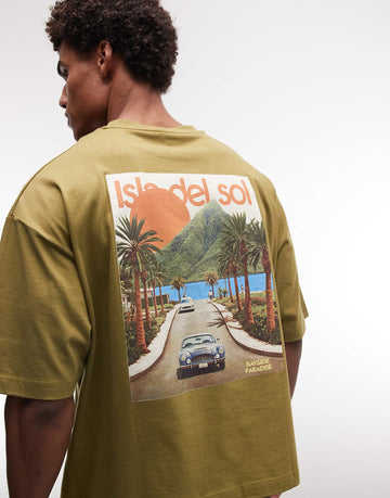 DESIGN oversized t-shirt island graphic olive