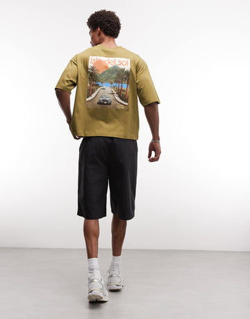 DESIGN oversized t-shirt island graphic olive