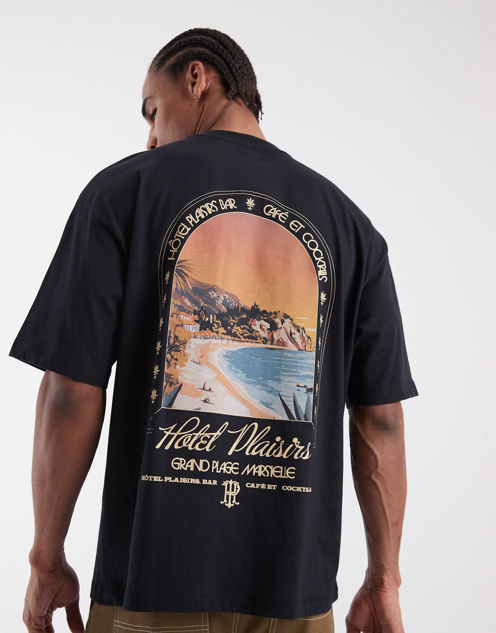 DESIGN oversized t-shirt beach graphic black