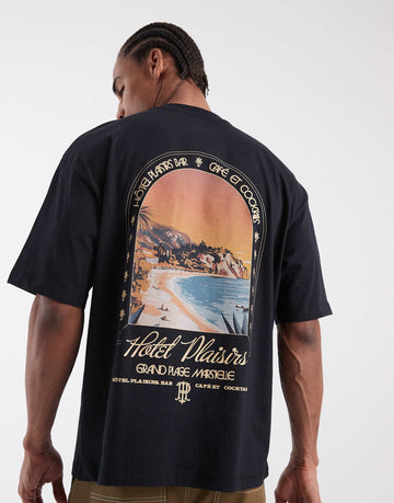 DESIGN oversized t-shirt beach graphic black