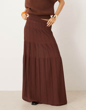 Load image into Gallery viewer, Mango high neck short sleeve knitted co-ord top &amp; skirt brown