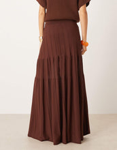 Load image into Gallery viewer, Mango high neck short sleeve knitted co-ord top &amp; skirt brown