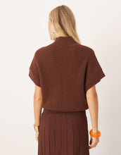 Load image into Gallery viewer, Mango high neck short sleeve knitted co-ord top &amp; skirt brown