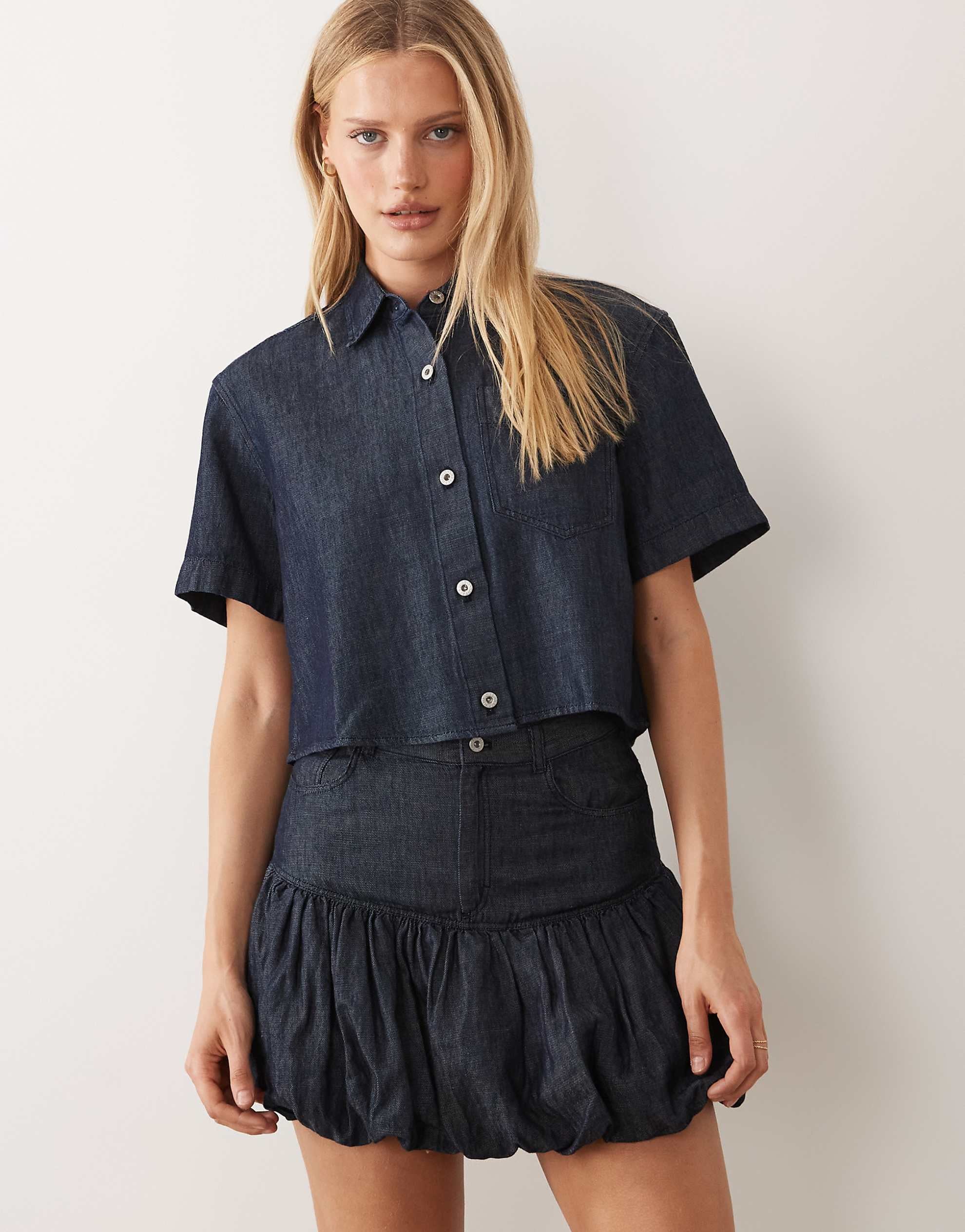 HUGO Blue rabalon puffball hem mini skirt navy