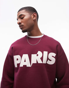 Topman oversized fit sweatshirt Paris burgundy