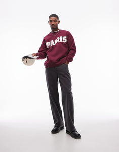 Topman oversized fit sweatshirt Paris burgundy