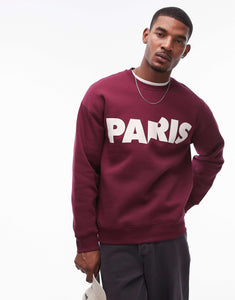 Topman oversized fit sweatshirt Paris burgundy