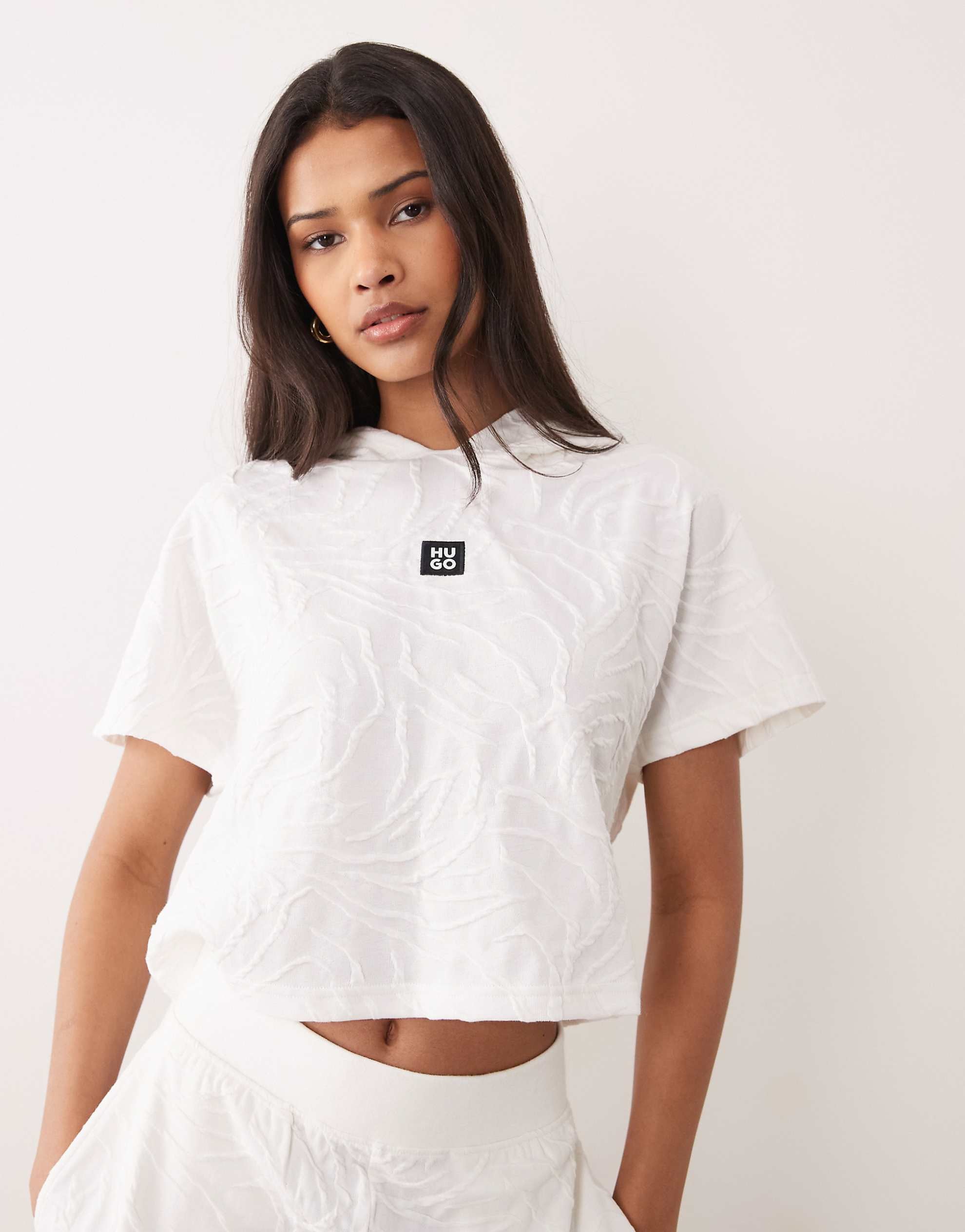 Hugo Red loungewear top hood co-ord white